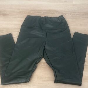 Army Green  Faux Leather Leggings